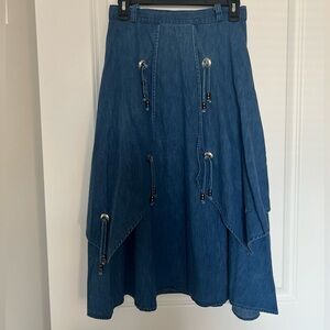 Vintage Western Denim Concho Midi Skirt